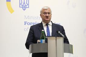 Press conference of Andrii Sybiha, Xavier Bettel and Yuriko Backes in Kyiv